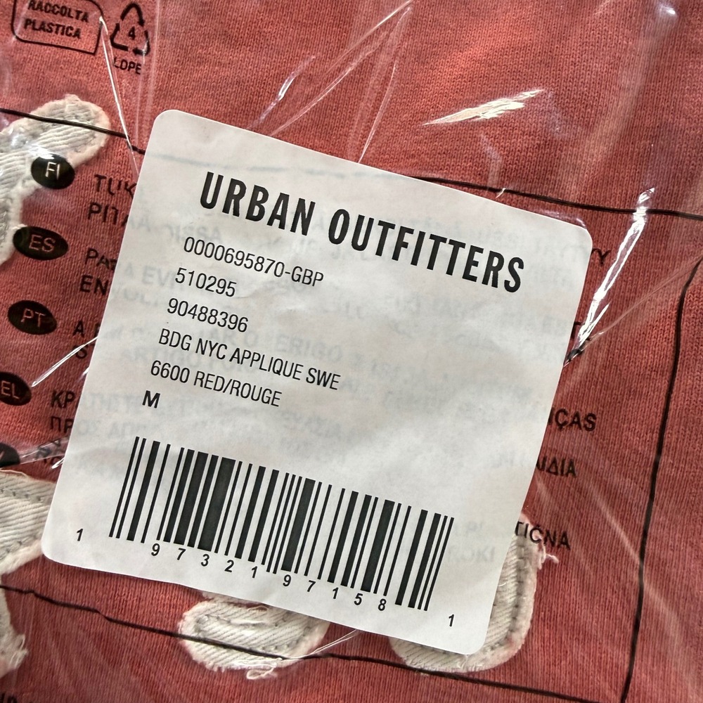 BDG Urban Outfitters NYC 1990 Applique Sweatshirt Red Orange Star Size M NEW - Picture 4 of 10